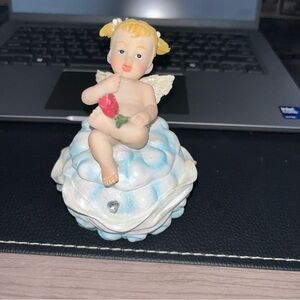 Charming Angel Figurine with Red Rose